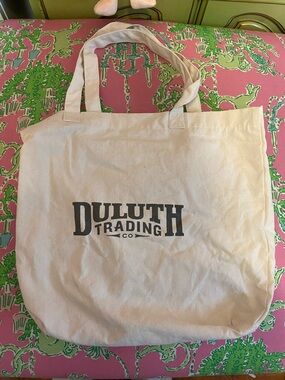 Duluth Trading Co Natural Canvas Tote in Cream with Black Logo